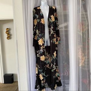 US Sz 12 Boohoo longline long sleeve paisley floral kimono duster NEVER WORN NWT